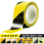 Black&Yellow Hazard Warning Floor Marking Tape, 2 in x 110 feet