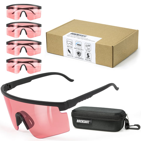 Z87.1 Anti-Fog UV380 Safety Glasses - Red Lens [5 Pairs+1 Case]