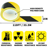 Black&Yellow Hazard Warning Floor Marking Tape, 2 in x 110 feet